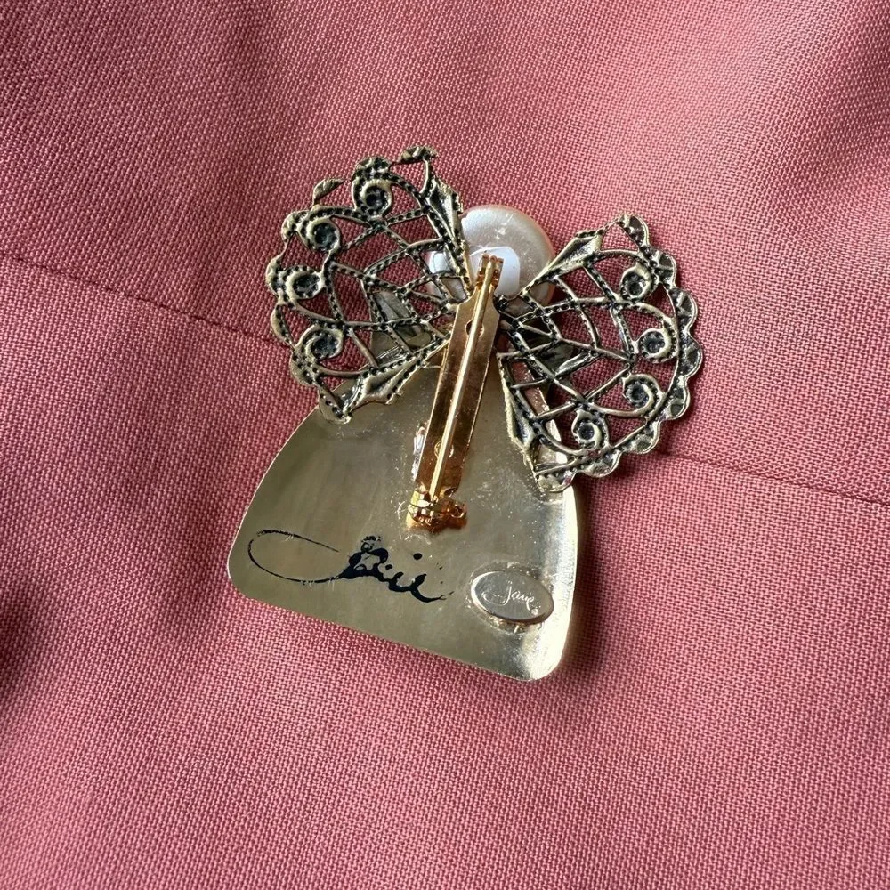 90s Jane Davis (AOL) Angel and Butterfly Cottage Core Cozy Brooch